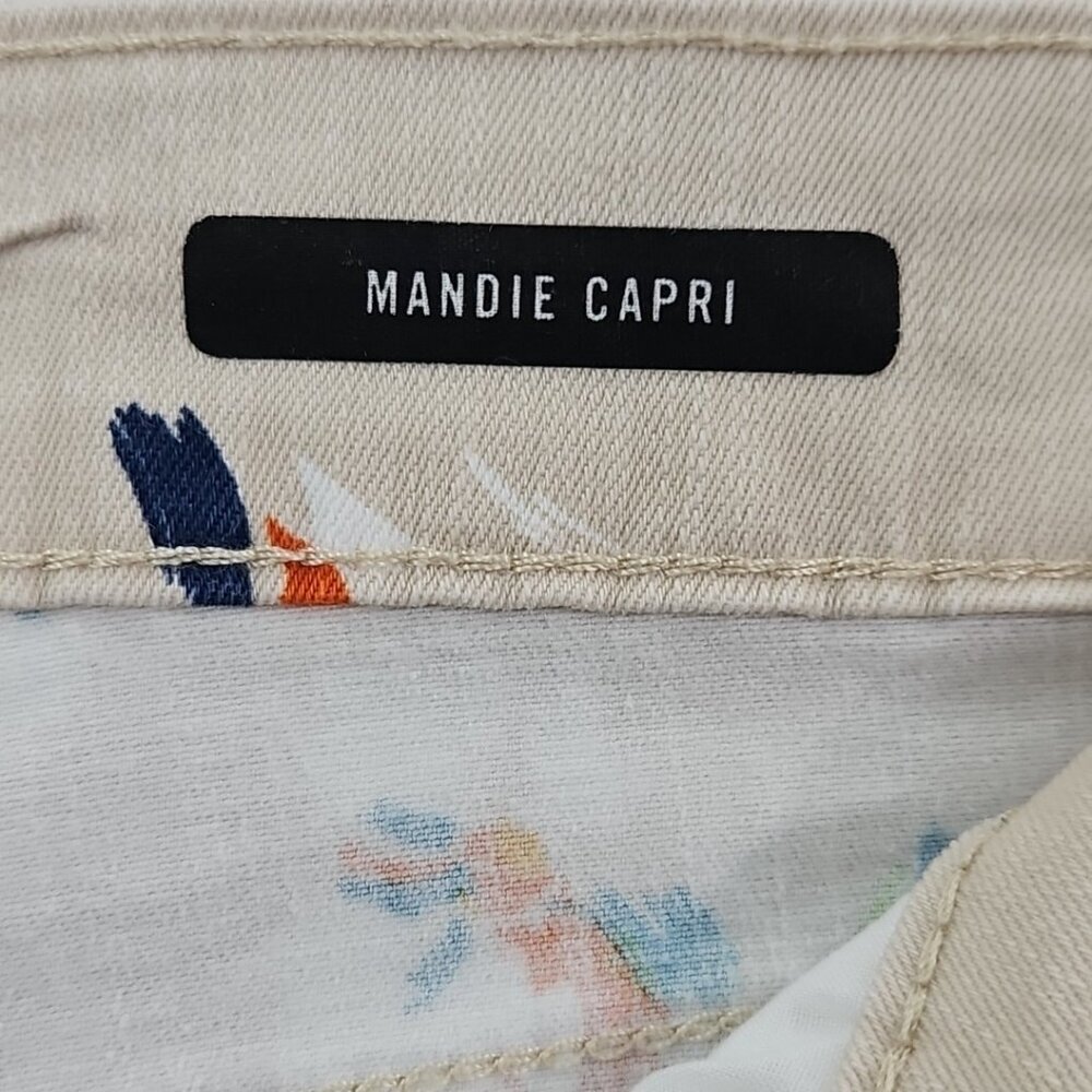 Bandolino Mandie Capri Pants Women's 16 Tan Floral AOP Straight Leg Cuffed EUC - Picture 14 of 16